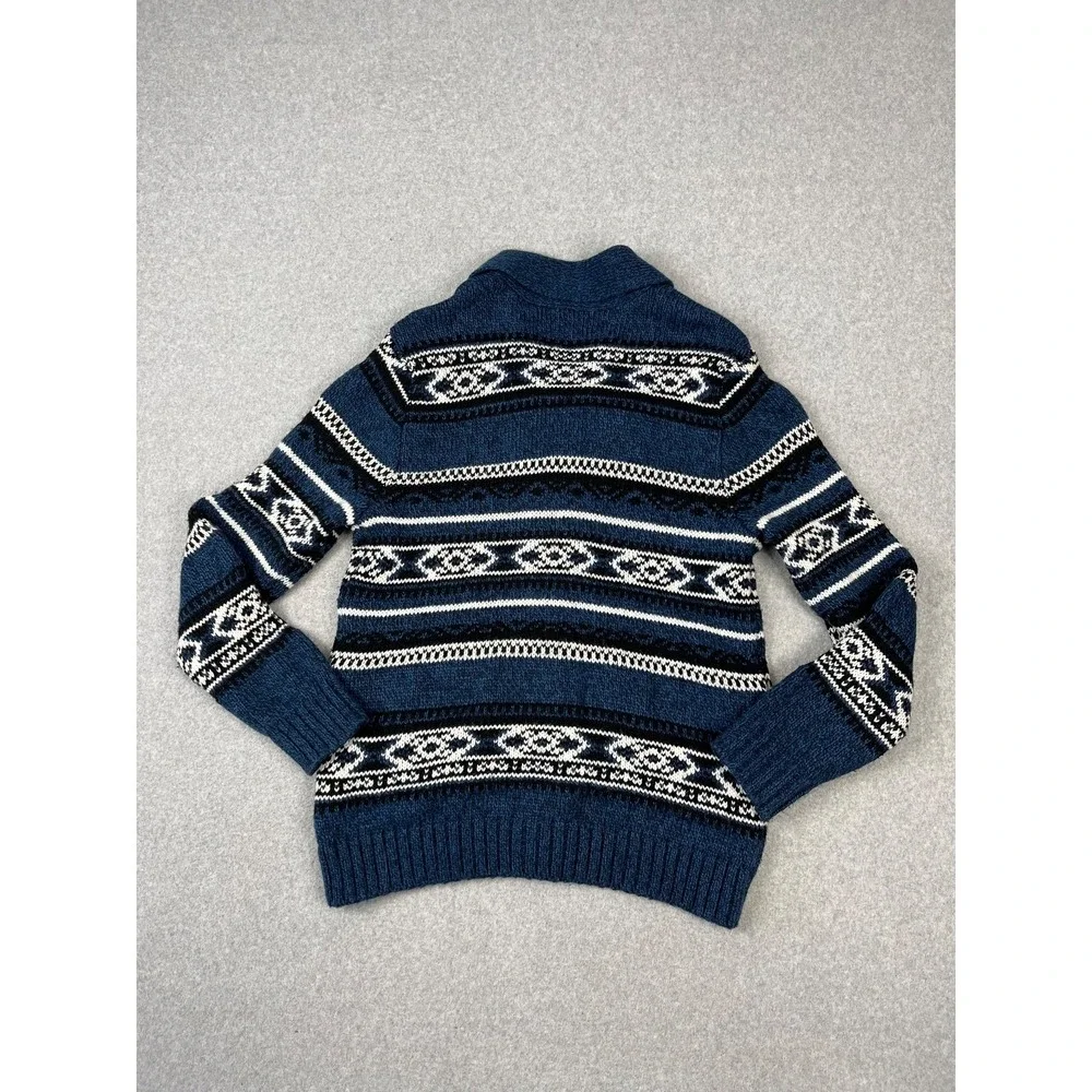 Old Navy Cardigan Mens XL Blue Fair Isle Shawl Collar Wool Blend Sweater